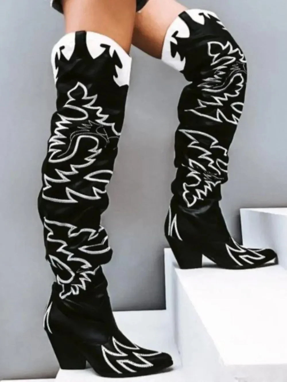 Western Thigh High Over The Knee Embroidered Boots (9)